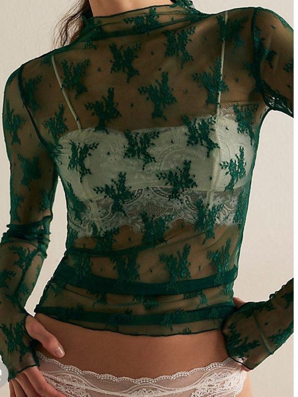 NWOT Free People Intimately Lady Luxe Sheer Lace Layering Top in Green